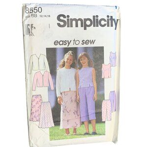 Simplicity Girls Jacket Top Skirt Pants Sewing Pattern Sz 12-16 8550 - Uncut